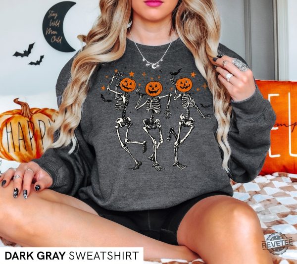 Dancing Skeleton Halloween Shirt Pumpkin Halloween Sweatshirt Fall Sweatshirt Spooky Season Shirt Dancing Skeletons Disneyland Halloween Merch 2023 Disneyland Pumpkin New revetee.com 2