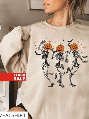 Dancing Skeleton Halloween Shirt Pumpkin Halloween Sweatshirt Fall Sweatshirt Spooky Season Shirt Dancing Skeletons Disneyland Halloween Merch 2023 Disneyland Pumpkin New revetee.com 3