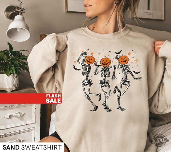 Dancing Skeleton Halloween Shirt Pumpkin Halloween Sweatshirt Fall Sweatshirt Spooky Season Shirt Dancing Skeletons Disneyland Halloween Merch 2023 Disneyland Pumpkin New revetee.com 3