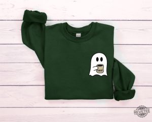 Cute Spooky Coffee Sweatshirt Womens Ghost Sweatshirt Spooky Season Fall Coffee Lover Shirt Halloween Party Shirt Fall Graphic Shirt Lonely Ghost Sweatshirt New revetee.com 1