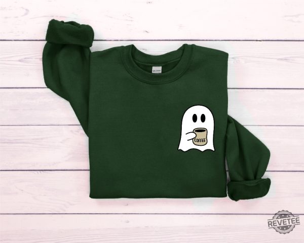 Cute Spooky Coffee Sweatshirt Womens Ghost Sweatshirt Spooky Season Fall Coffee Lover Shirt Halloween Party Shirt Fall Graphic Shirt Lonely Ghost Sweatshirt New revetee.com 1