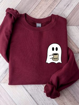 Cute Spooky Coffee Sweatshirt Womens Ghost Sweatshirt Spooky Season Fall Coffee Lover Shirt Halloween Party Shirt Fall Graphic Shirt Lonely Ghost Sweatshirt New revetee.com 2