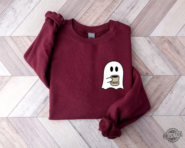 Cute Spooky Coffee Sweatshirt Womens Ghost Sweatshirt Spooky Season Fall Coffee Lover Shirt Halloween Party Shirt Fall Graphic Shirt Lonely Ghost Sweatshirt New revetee.com 2