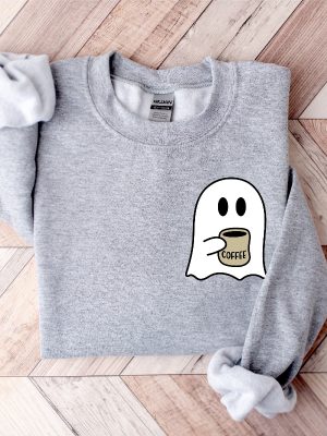 Cute Spooky Coffee Sweatshirt Womens Ghost Sweatshirt Spooky Season Fall Coffee Lover Shirt Halloween Party Shirt Fall Graphic Shirt Lonely Ghost Sweatshirt New revetee.com 3