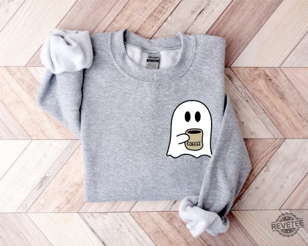 Cute Spooky Coffee Sweatshirt Womens Ghost Sweatshirt Spooky Season Fall Coffee Lover Shirt Halloween Party Shirt Fall Graphic Shirt Lonely Ghost Sweatshirt New revetee.com 3