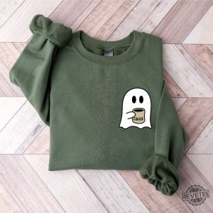 Cute Spooky Coffee Sweatshirt Womens Ghost Sweatshirt Spooky Season Fall Coffee Lover Shirt Halloween Party Shirt Fall Graphic Shirt Lonely Ghost Sweatshirt New revetee.com 4