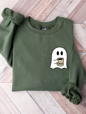 Cute Spooky Coffee Sweatshirt Womens Ghost Sweatshirt Spooky Season Fall Coffee Lover Shirt Halloween Party Shirt Fall Graphic Shirt Lonely Ghost Sweatshirt New revetee.com 4