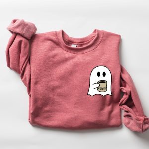 Cute Spooky Coffee Sweatshirt Womens Ghost Sweatshirt Spooky Season Fall Coffee Lover Shirt Halloween Party Shirt Fall Graphic Shirt Lonely Ghost Sweatshirt New revetee.com 5