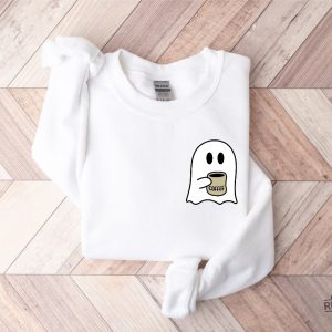 Cute Spooky Coffee Sweatshirt Womens Ghost Sweatshirt Spooky Season Fall Coffee Lover Shirt Halloween Party Shirt Fall Graphic Shirt Lonely Ghost Sweatshirt New revetee.com 6