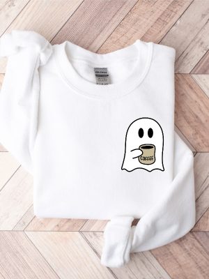 Cute Spooky Coffee Sweatshirt Womens Ghost Sweatshirt Spooky Season Fall Coffee Lover Shirt Halloween Party Shirt Fall Graphic Shirt Lonely Ghost Sweatshirt New revetee.com 6