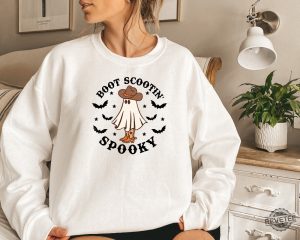 Boot Scootin Spooky Sweatshirt Cute Spooky Shirt Halloween Gift Halloween Shirt Cowboy Ghost Shirt Western Halloween Shirt Spooky Season Shirt New revetee.com 2