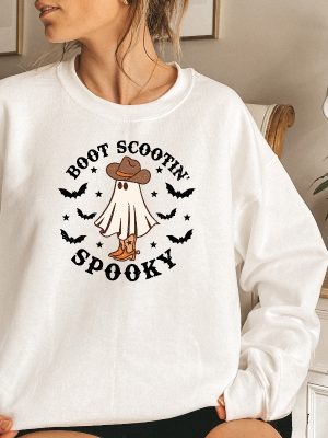 Boot Scootin Spooky Sweatshirt Cute Spooky Shirt Halloween Gift Halloween Shirt Cowboy Ghost Shirt Western Halloween Shirt Spooky Season Shirt New revetee.com 2