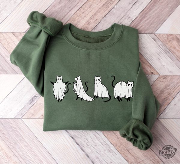 Cat Halloween Sweatshirt Ghost Halloween Shirt Ghost Cat Shirt Fall Sweatshirt For Women Scooby Doo Halloween Costumes Women Spirit Halloween Kills T Shirt Spirit Halloween New revetee.com 4