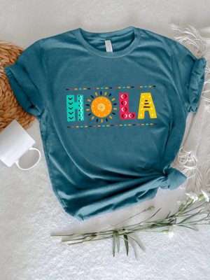 Hola Tshirt Retro Hola Sunshine Shirt Spanish Teacher Gift Mexican Woman Gift Hola Spanish Outfit Matching Vacation Tee Latina Shirt Hola Shirt Unique revetee.com 3