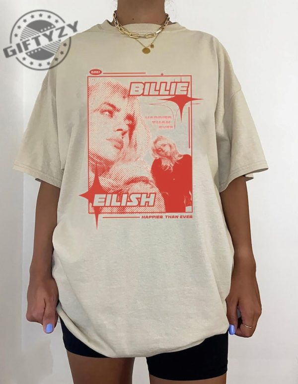 Billie Happier Than Ever Aesthetic Shirt Vintage 90S Bootleg Tshirt Billie Eilish Merch Hoodie Sweatshirt giftyzy.com 1