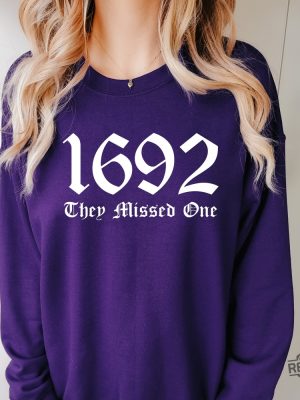 Salem 1692 They Missed One Crewneck Sweatshirt Retro Salem Massachusetts Halloween Crewneck Vintage Witches Shirt revetee.com 2