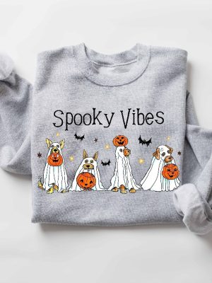 Halloween Sweatshirt Halloween Sweater Ghost Sweatshirt Halloween Dog Sweatshirt Ghost Dog Shirt 2023 Happy Halloween Retro Spooky Season Halloweentown Sweatshirt New revetee.com 3