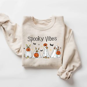 Halloween Sweatshirt Halloween Sweater Ghost Sweatshirt Halloween Dog Sweatshirt Ghost Dog Shirt 2023 Happy Halloween Retro Spooky Season Halloweentown Sweatshirt New revetee.com 4