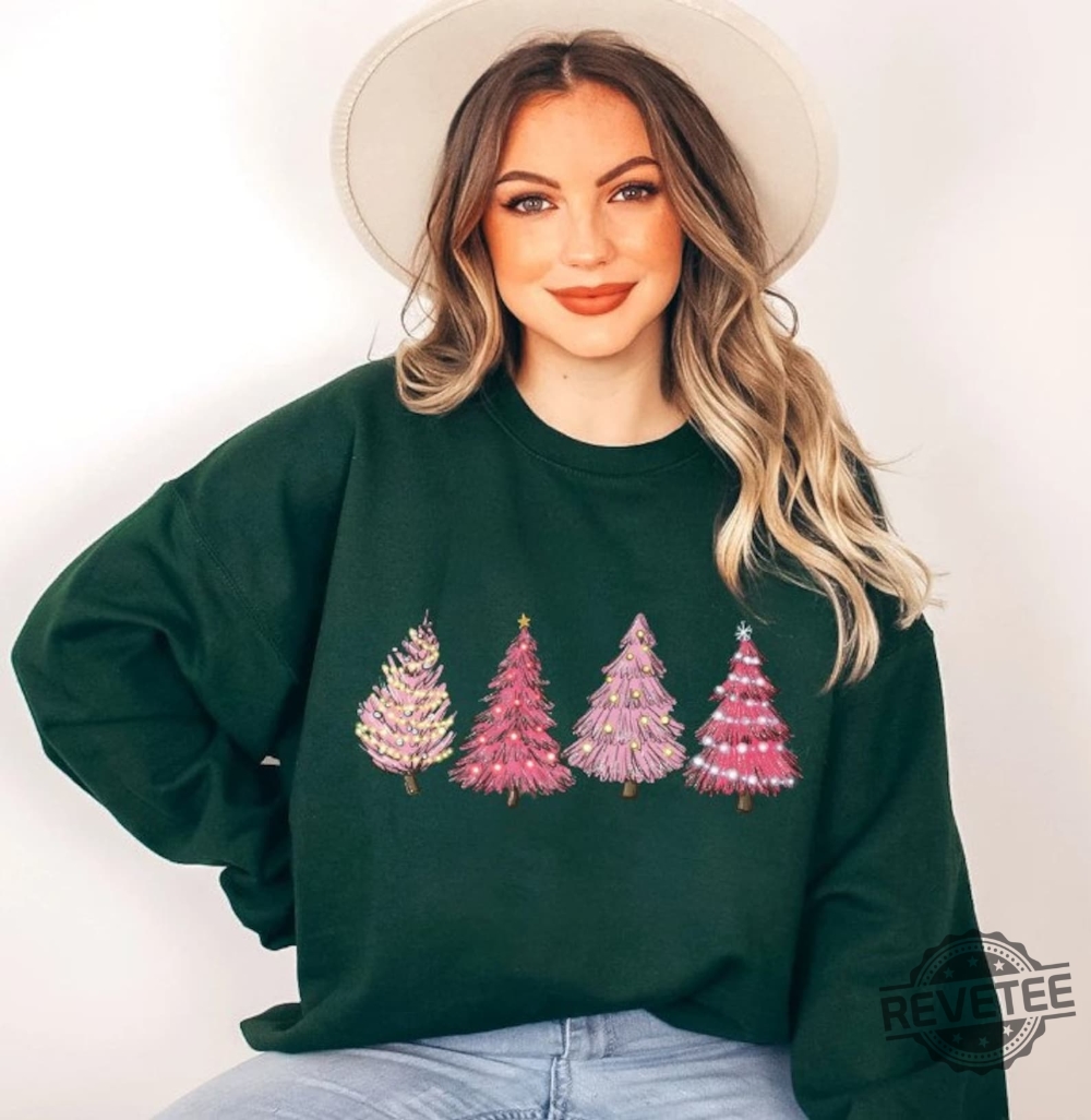 Pink Tree Christmas Sweater Christmas Sweater Christmas Crewneck Christmas Tree Sweatshirt Holiday Sweaters For Women Winter Sweatshirt Small Pink Christmas Tree Shirt New