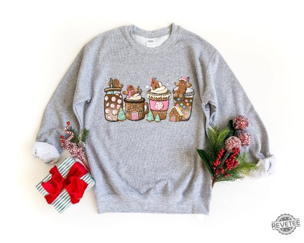 Gingerbread Christmas Coffee Shirt Christmas Coffee Sweatshirt Women Holiday Sweater Xmas Tee Coffee Lover Gift Latte Drink Crewneck New revetee.com 1