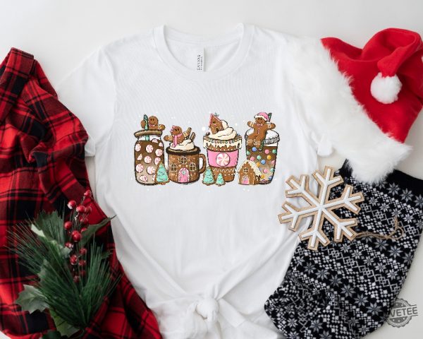 Gingerbread Christmas Coffee Shirt Christmas Coffee Sweatshirt Women Holiday Sweater Xmas Tee Coffee Lover Gift Latte Drink Crewneck New revetee.com 2