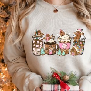 Gingerbread Christmas Coffee Shirt Christmas Coffee Sweatshirt Women Holiday Sweater Xmas Tee Coffee Lover Gift Latte Drink Crewneck New revetee.com 3