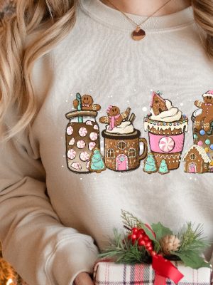 Gingerbread Christmas Coffee Shirt Christmas Coffee Sweatshirt Women Holiday Sweater Xmas Tee Coffee Lover Gift Latte Drink Crewneck New revetee.com 3