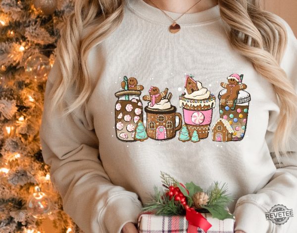 Gingerbread Christmas Coffee Shirt Christmas Coffee Sweatshirt Women Holiday Sweater Xmas Tee Coffee Lover Gift Latte Drink Crewneck New revetee.com 3