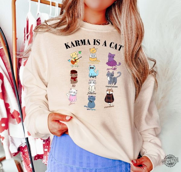 Karma Is A Cat Eras Shirt Karma Is A Cat Shirt Taylor Eras Cat Shirt Swiftie Cat Shirt Karma Taylor Swift Shirt Taylor Swift Cat Shirt Karma Is A Cat Shirt New revetee.com 1