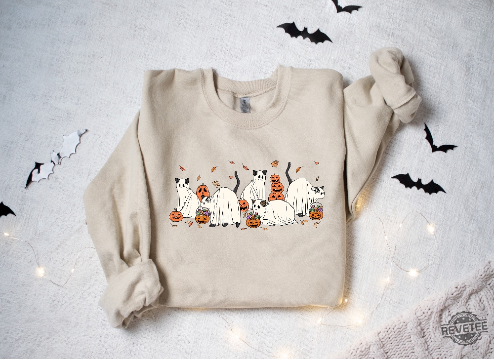 Halloween Ghost Cat Sweatshirt Cat Halloween Sweatshirt Cute Cats Halloween Shirt Ghost Black Cat Shirt Spirit Halloween Shirt Cute Halloween Shirt Ideas Halloween Sweaters Unique