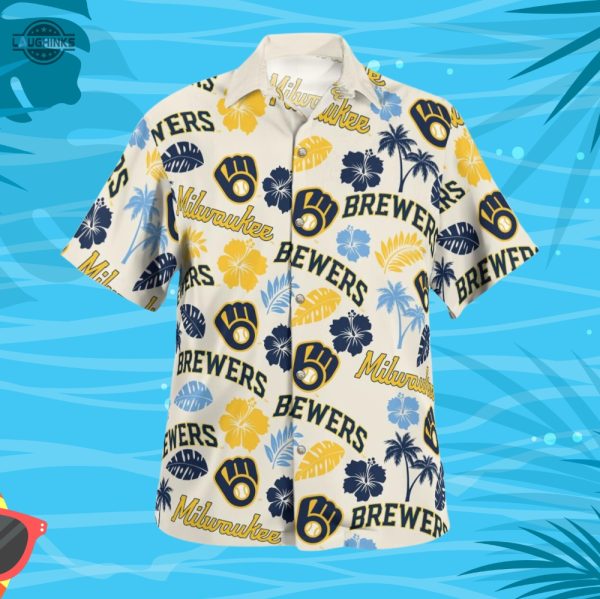 milwaukee brewers hawaiian shirt and shorts inspired by brewers hawaiian shirt night 2023 milwaukee brewers promotions 2023 brewers theme nights 2023 laughinks.com 3