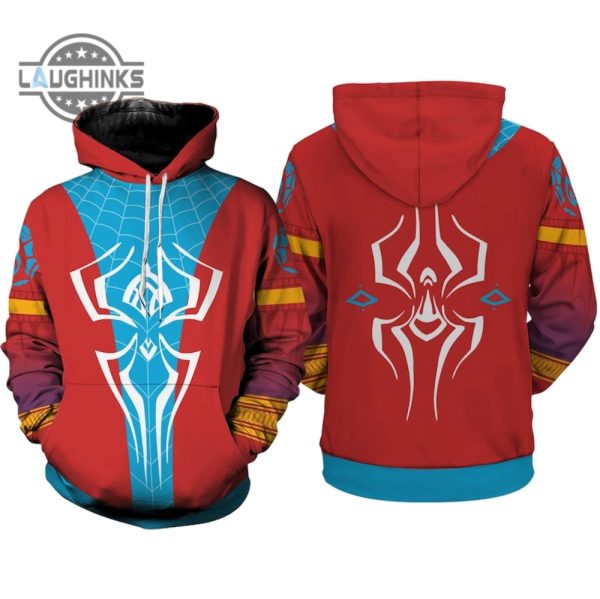 pavitr prabhakar spiderman costume all over printed pavitr prabhakar hoodie cosplay sweatshirt spider punk tshirt across the spider verse miles morales costume laughinks.com 2