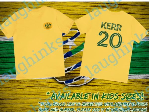 personalized matildas shirt kids adults matildas tshirt double sided custom name and number matildas shirts green and gold matildas kids shirt sam kerr shirt australia shirt laughinks.com 5