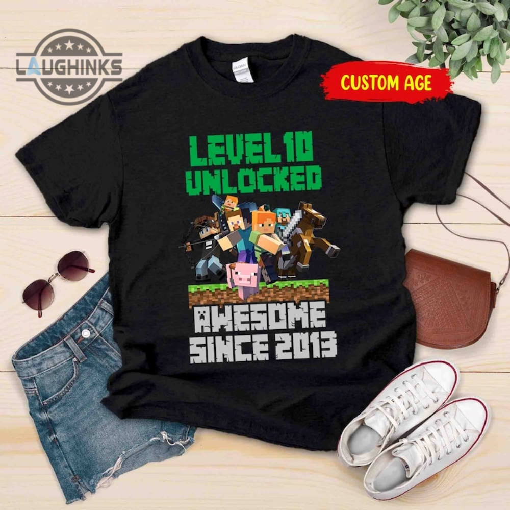 Minecraft Tshirt Level 10 Unlocked Birthday Hoodie Personalized Minecraft T Shirt Custom Year Minecraft Shirt Boys Girls I Love Miners Minecraft Shirt Level 10 Unlocked Shirt