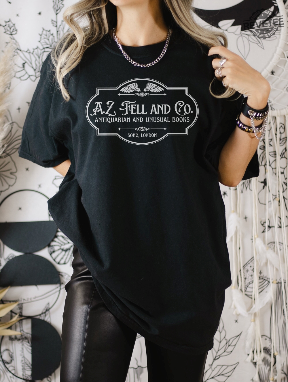 Good Omens A.Z. Fell And Co Antiquarian And Unusual Books Crewneck Shirt White Logo Aziraphale Crowley Ineffable Husbands Oversized Shirt Good Omens Season 2 New