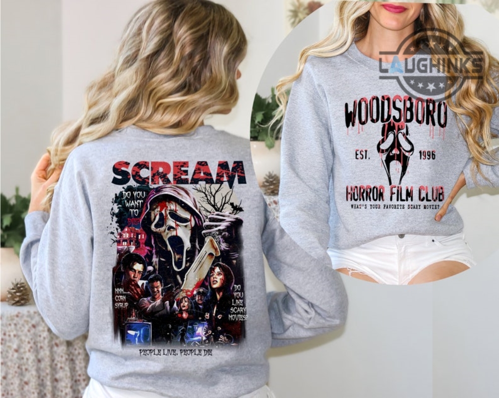 Scream Sweatshirt Double Sided Woodsboro Scream Shirts Scream Movie Shirt Ghostface Shirt Ghostface Killah Sweatshirt Mens Womens Adults Kids Halloween Shirts