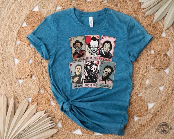 Vintage Horror Characters Tarot Card Shirt Halloween Tarot Card Horror Friends Shirt Halloween Killers Shirt Halloween Sweatshirts Horror Movies 2023 Movie Monsters Spooky Season Shirt revetee.com 1