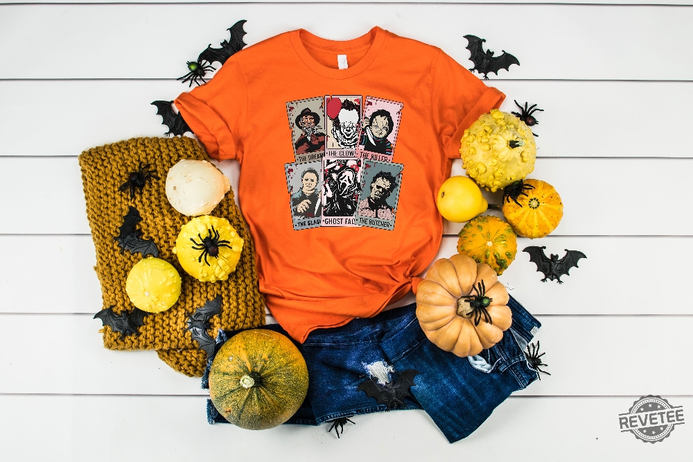 Vintage Horror Characters Tarot Card Shirt Halloween Tarot Card Horror Friends Shirt Halloween Killers Shirt Halloween Sweatshirts Horror Movies 2023 Movie Monsters Spooky Season Shirt revetee.com 2