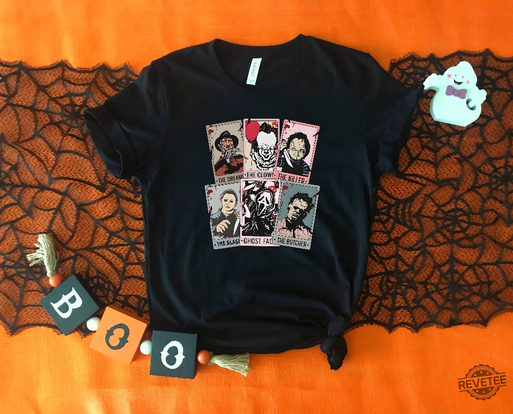 Vintage Horror Characters Tarot Card Shirt Halloween Tarot Card Horror Friends Shirt Halloween Killers Shirt Halloween Sweatshirts Horror Movies 2023 Movie Monsters Spooky Season Shirt revetee.com 3