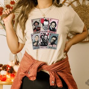 Vintage Horror Characters Tarot Card Shirt Halloween Tarot Card Horror Friends Shirt Halloween Killers Shirt Halloween Sweatshirts Horror Movies 2023 Movie Monsters Spooky Season Shirt revetee.com 5
