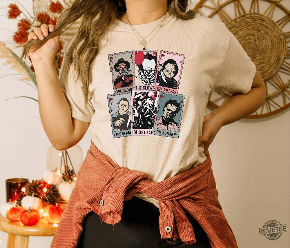 Vintage Horror Characters Tarot Card Shirt Halloween Tarot Card Horror Friends Shirt Halloween Killers Shirt Halloween Sweatshirts Horror Movies 2023 Movie Monsters Spooky Season Shirt revetee.com 5
