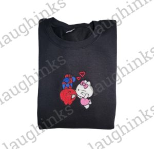 spiderman and hello kitty kissing embroidered shirts hello kitty halloween shirt spider man hello kitty embroidered sweatshirt hello kitty spiderman hoodie laughinks.com 1