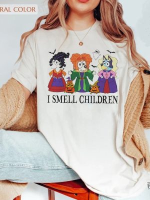 Bluey Halloween Shirt Hocus Pocus I Smell Children Shirt I Smell Children Sweatshirt Spirit Halloween Promo Code Funny Halloween Costumes Bluey Dog Colors Bluey Shirts For Adults revetee.com 2