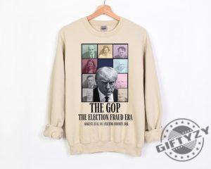 Donald Trump Mugshot The Gop The Election Fraud Era Shirt Justice Trump Hoodie Tshirt Sweatshirt Donald Trump Mug Shot Shirt giftyzy.com 2