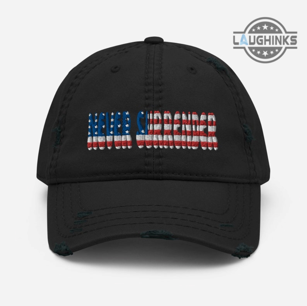 Never Surrender Hat Embroidered Trump Never Surrender Baseball Cap Trump Mug Short Hats Donald Trump Mugshot Caps Trump Merch Trump Campaign Hat