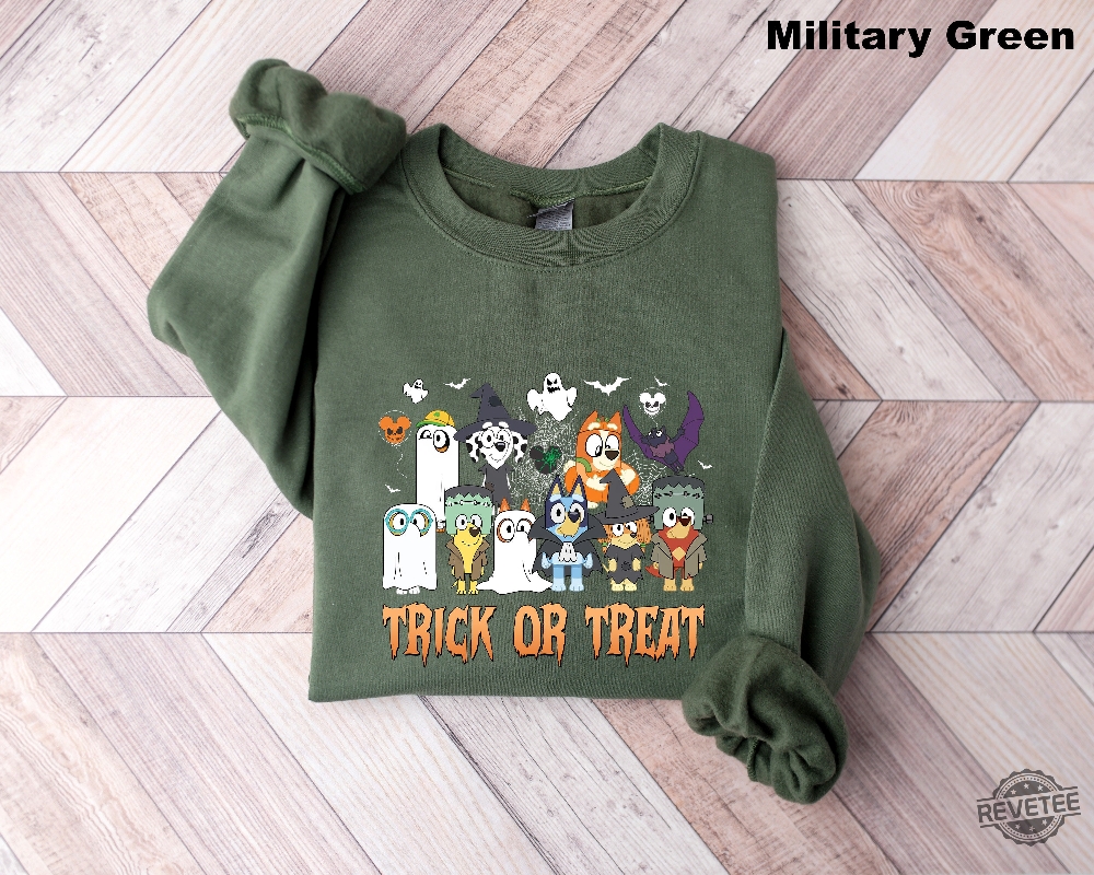 Bluey Trick Or Treat Shirt Bluey Halloween Shirt Trick Or Treat Sweatshirt Chilli Costume Bluey Trick Or Treat Clipart Shirt Dog Trick Or Treat Shirt Disney Halloween Shirts For Adults New