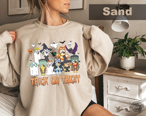 Bluey Trick Or Treat Shirt Bluey Halloween Shirt Trick Or Treat Sweatshirt Chilli Costume Bluey Trick Or Treat Clipart Shirt Dog Trick Or Treat Shirt Disney Halloween Shirts For Adults New revetee.com 3