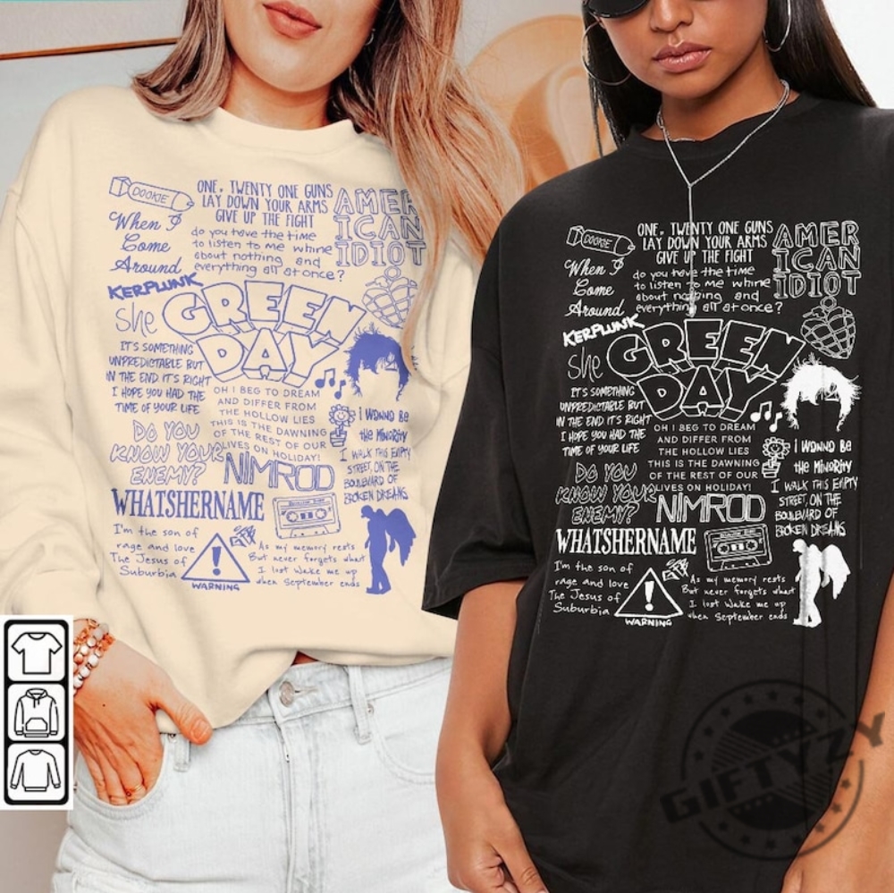 Green Day Doodle Art Shirt Green Day Sweatshirt Green Day Retro Lyric Album Song Music Band Hoodie Green Day Nimrod Shirt