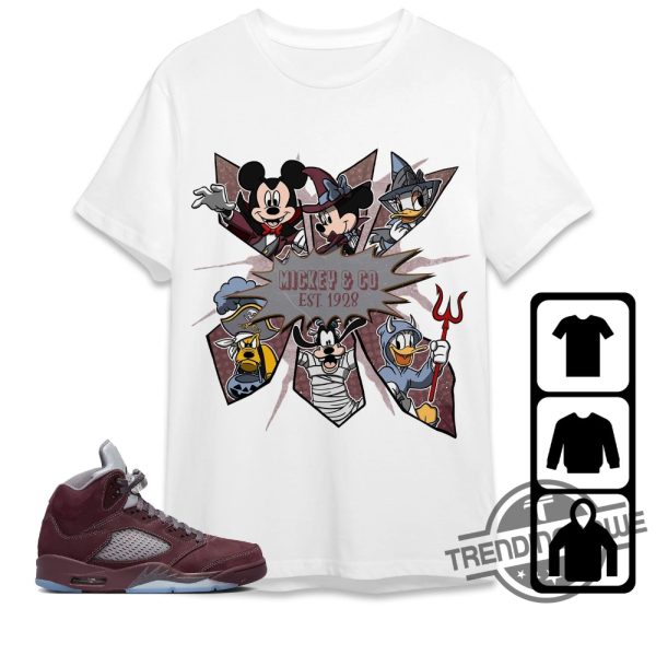 Burgundy 5s Shirt Mickey and Friends Halloween Shirt Match Jordan 5 Burgundy trendingnowe.com 2