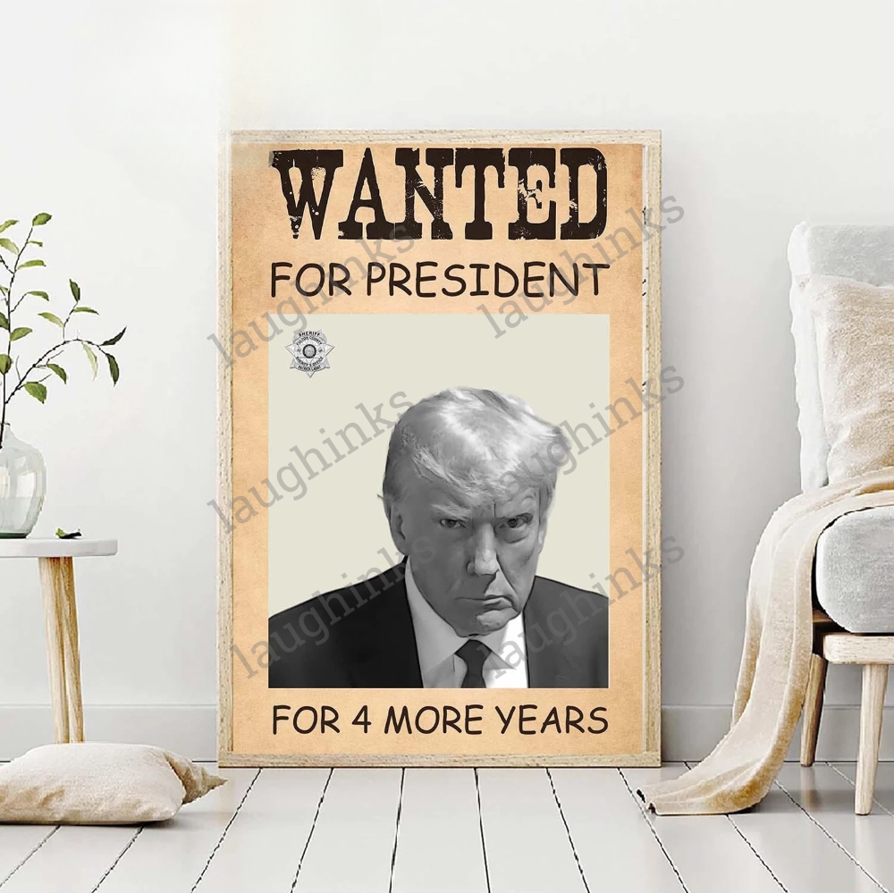 Trump Wanted Poster With Frame Canvas Printed Trump Mug Shot Poster Donald Trump Mugshot Ready To Use Home Decoration Wall Art